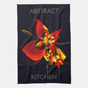 Red Yellow Floral Modern Abstract Art Pattern #10 Tea Towel