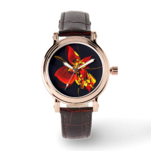 Red Yellow Floral Modern Abstract Art Pattern #10 Watch