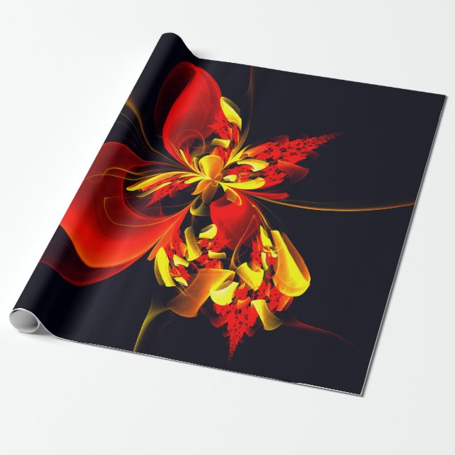 Red Yellow Floral Modern Abstract Art Pattern #10 Wrapping Paper (Unrolled)