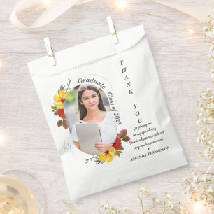 Red Yellow Floral Thank you Graduation Party Gift Favour Bags