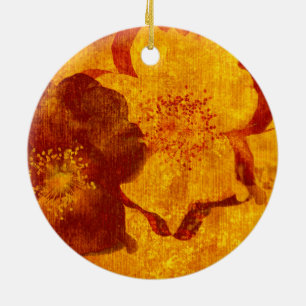 Red yellow flower grunge digital graphic art ceramic tree decoration