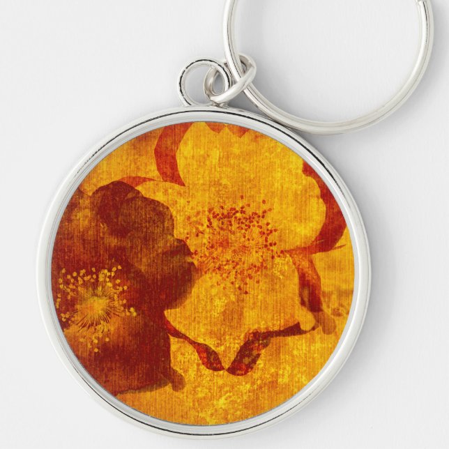 Red yellow flower grunge digital graphic art key ring (Front)