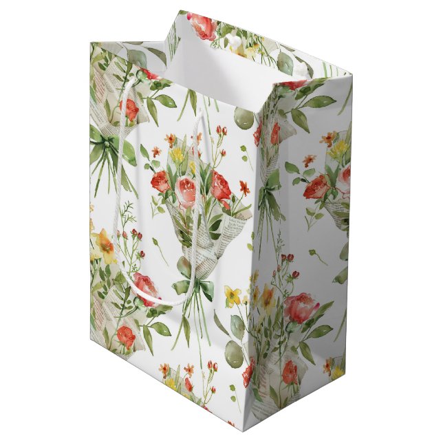 Red Yellow Flowers Birthday Medium Gift Bag (Front Angled)