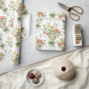 Red Yellow Flowers Birthday Wrapping Paper