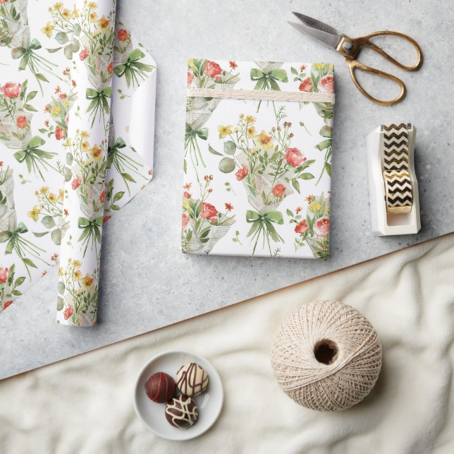 Red Yellow Flowers Birthday Wrapping Paper (Crafts)