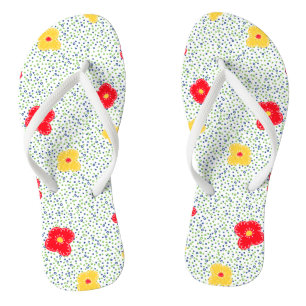 Red yellow flowers green blue circle polka dot jandals