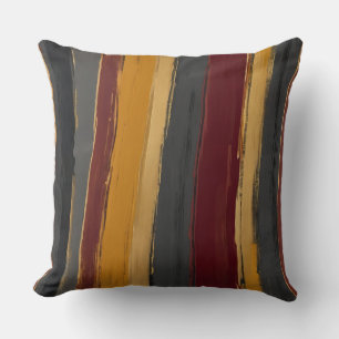 Red yellow gold charcoal and grey stripes cushion