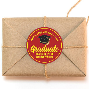Red Yellow Graduate Custom Graduation Party Classic Round Sticker