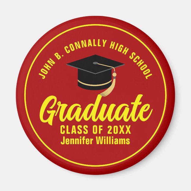 Red Yellow Graduate Custom Graduation Party Magnet (Front)