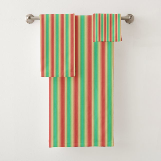 Red Yellow Green Blue Stripes Bath Towel Set (Insitu)