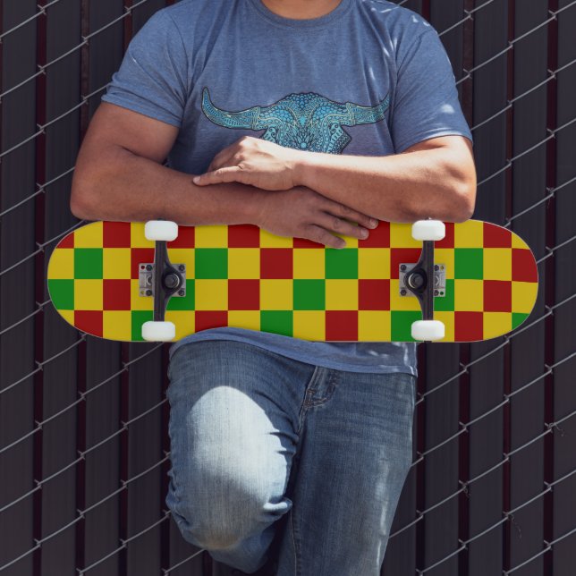 Red Yellow Green Checkered Pattern Design  Skateboard (Outdoor 3)