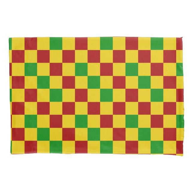 Red Yellow Green Chequered Pattern Design  Pillowcase (Front)