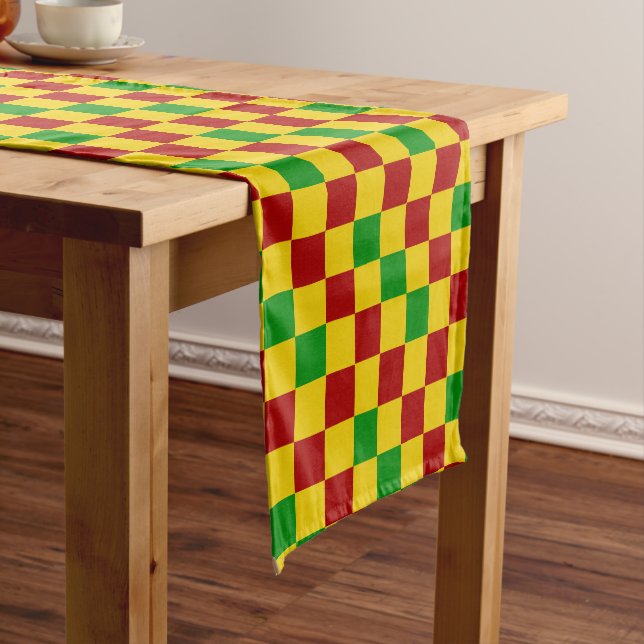 Red Yellow Green Chequered Pattern Design  Short Table Runner (In Situ)