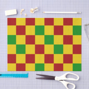 Red Yellow Green Chequered Pattern Design  Tissue Paper
