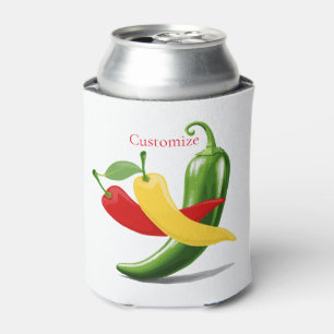 Red Yellow Green Chilli Peppers Thunder_Cove Can Cooler