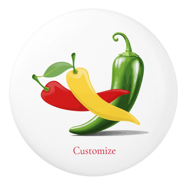 Red Yellow Green Chilli Peppers Thunder_Cove Ceramic Knob (Front)