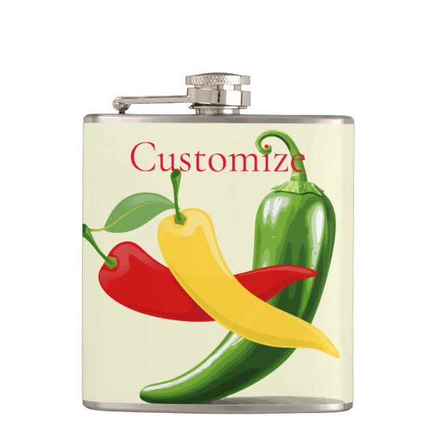 Red Yellow Green Chilli Peppers Thunder_Cove Hip Flask (Front)