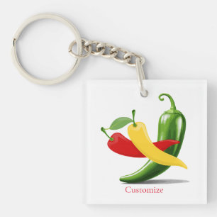 Red Yellow Green Chilli Peppers Thunder_Cove Key Ring