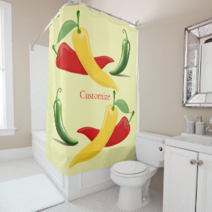 Red Yellow Green Chilli Peppers Thunder_Cove Shower Curtain