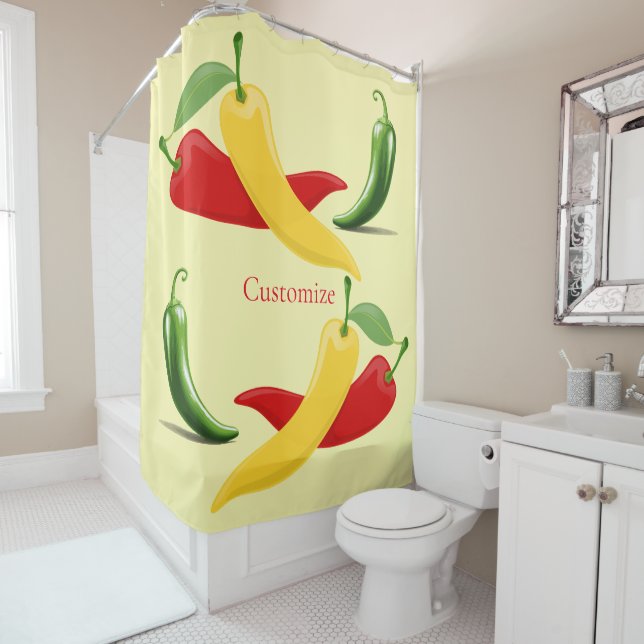 Red Yellow Green Chilli Peppers Thunder_Cove Shower Curtain (In Situ)