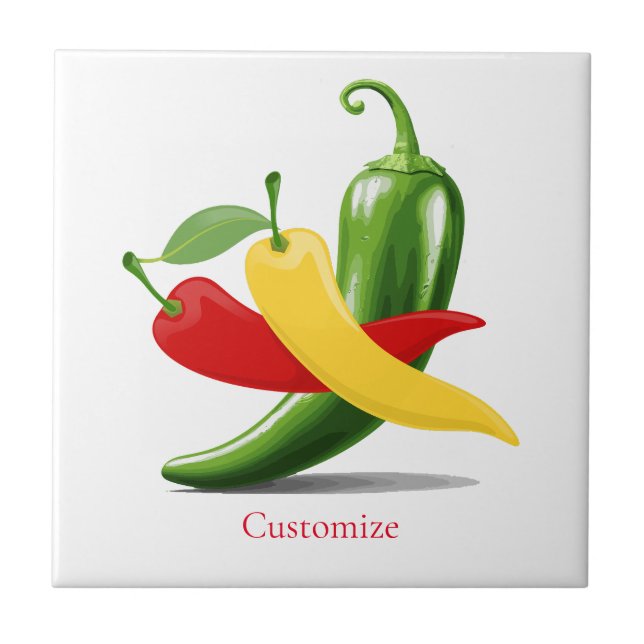 Red Yellow Green Chilli Peppers Thunder_Cove Tile (Front)