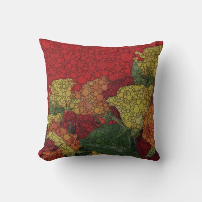 Red Yellow Green Floral Abstract Cushion (Front)