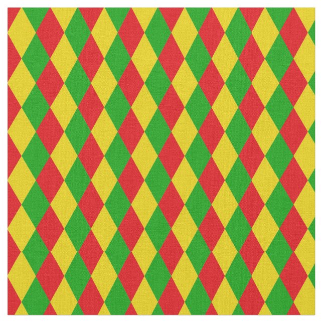 Red Yellow Green Jamaican Rasta Flag Patterned Fabric (Close Up)