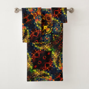 Red Yellow Green on Dark, Flowered shredded paper? Bath Towel Set