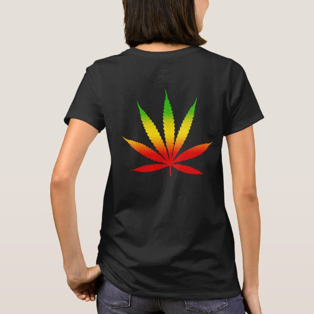 Red Yellow & Green Rasta Leaf Jamaican Jamaica T-Shirt (Back)