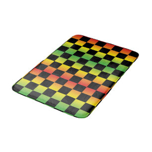 Red Yellow Green Rasta Ombre Chequerboard Bath Mat