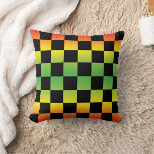 Red Yellow Green Rasta Ombre Chequerboard Cushion