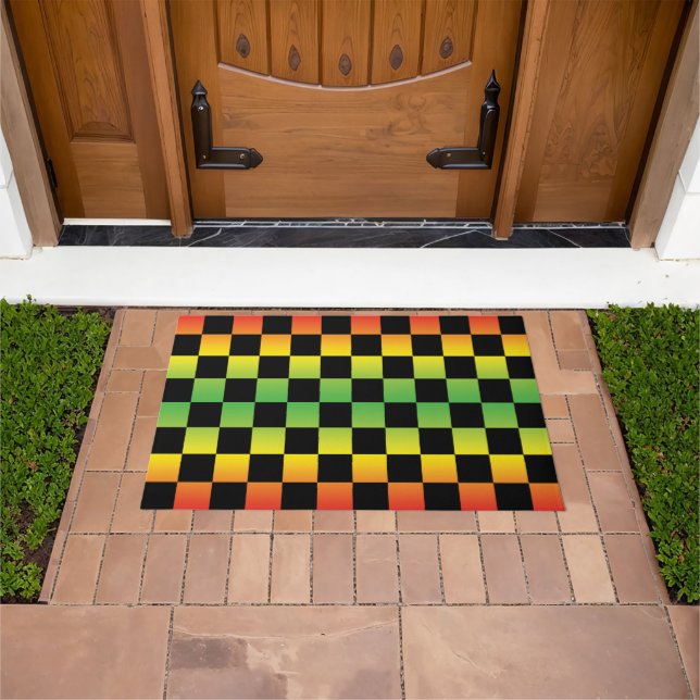 Red Yellow Green Rasta Ombre Chequerboard Doormat (Outdoor)