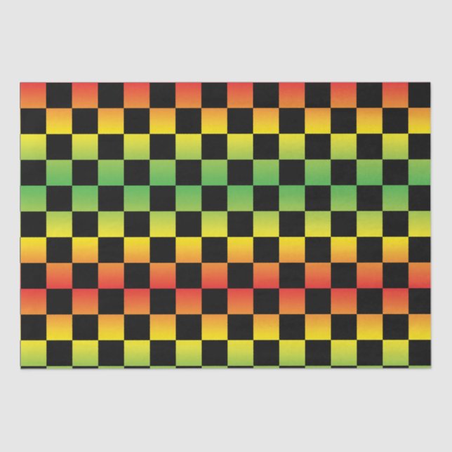 Red Yellow Green Rasta Ombre Chequerboard Tissue Paper (Front)
