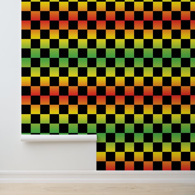 Red Yellow Green Rasta Ombre Chequerboard Wallpaper (Application)