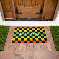 Red Yellow Green Rasta Ombre Chequerboard Welcome