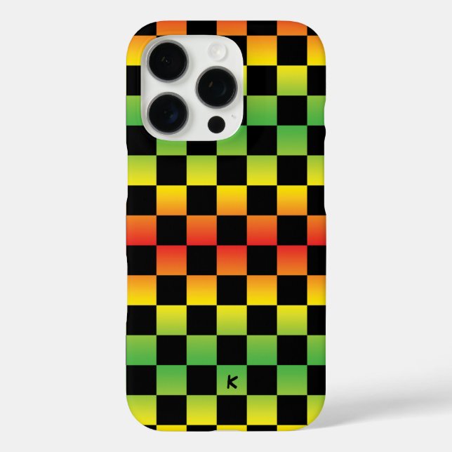  Red Yellow Green Rasta Ombre Chequered Monogram Case-Mate iPhone Case (Back)