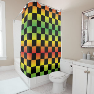  Red Yellow Green Rasta Ombre Chequered Shower Curtain