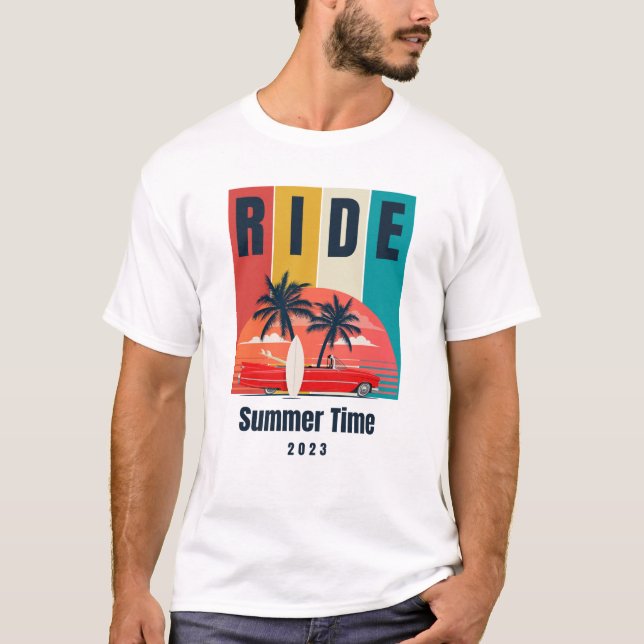 Red Yellow Green Retro Summer Time T-Shirt (Front)