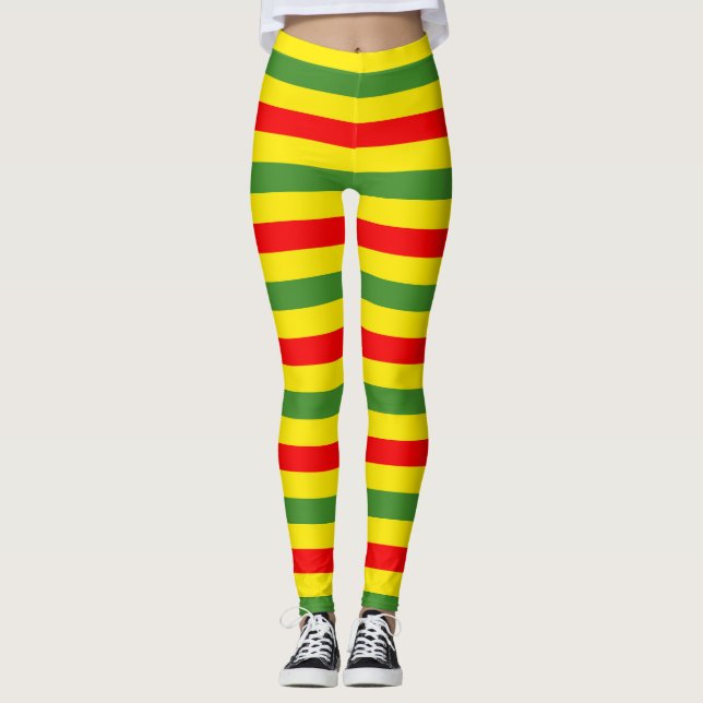 Red Yellow Green Stripes Design Leggings (Front)