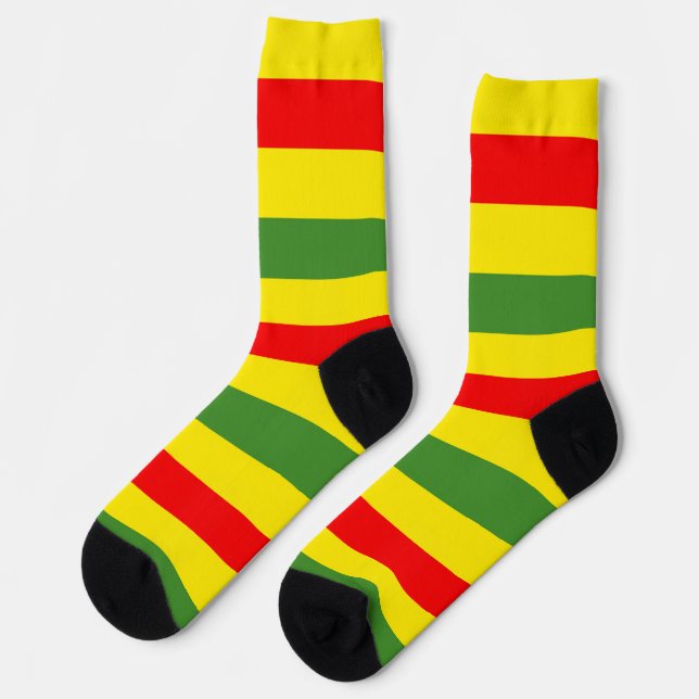 Red Yellow Green Stripes Design Socks (Left)