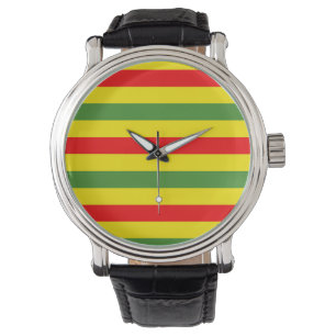 Red Yellow Green Stripes Design Watch