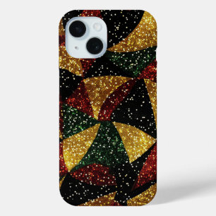 Red Yellow Green Waves of Festive Glitter iPhone 15 Case