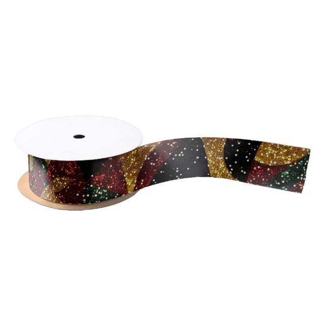 Red Yellow Green Waves of Festive Glitter Satin Ribbon (Spool)