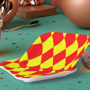 Red Yellow Harlequin Checkered Design  Paper Plate