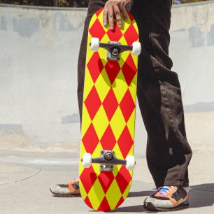 Red Yellow Harlequin Checkered Design  Skateboard
