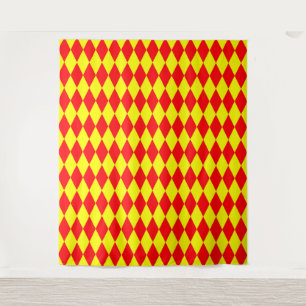 Red Yellow Harlequin Checkered Design  Tapestry