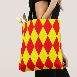 Red Yellow Harlequin Checkered Design Tote Bag