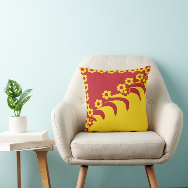 Red Yellow Hawaiian Floral Tropical Pattern Cushion (Chair)