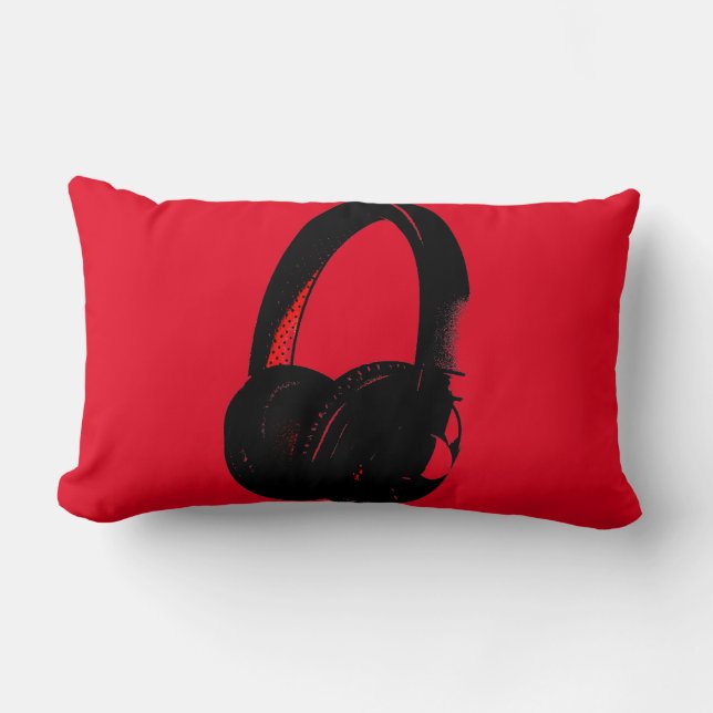 Red Yellow Headphone Pop Art Head Phone Lumbar Cushion (Front)