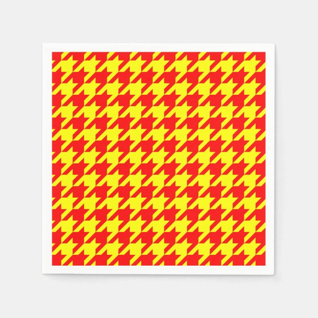 Red Yellow Houndstooth Plaid Check Napkin (Front)